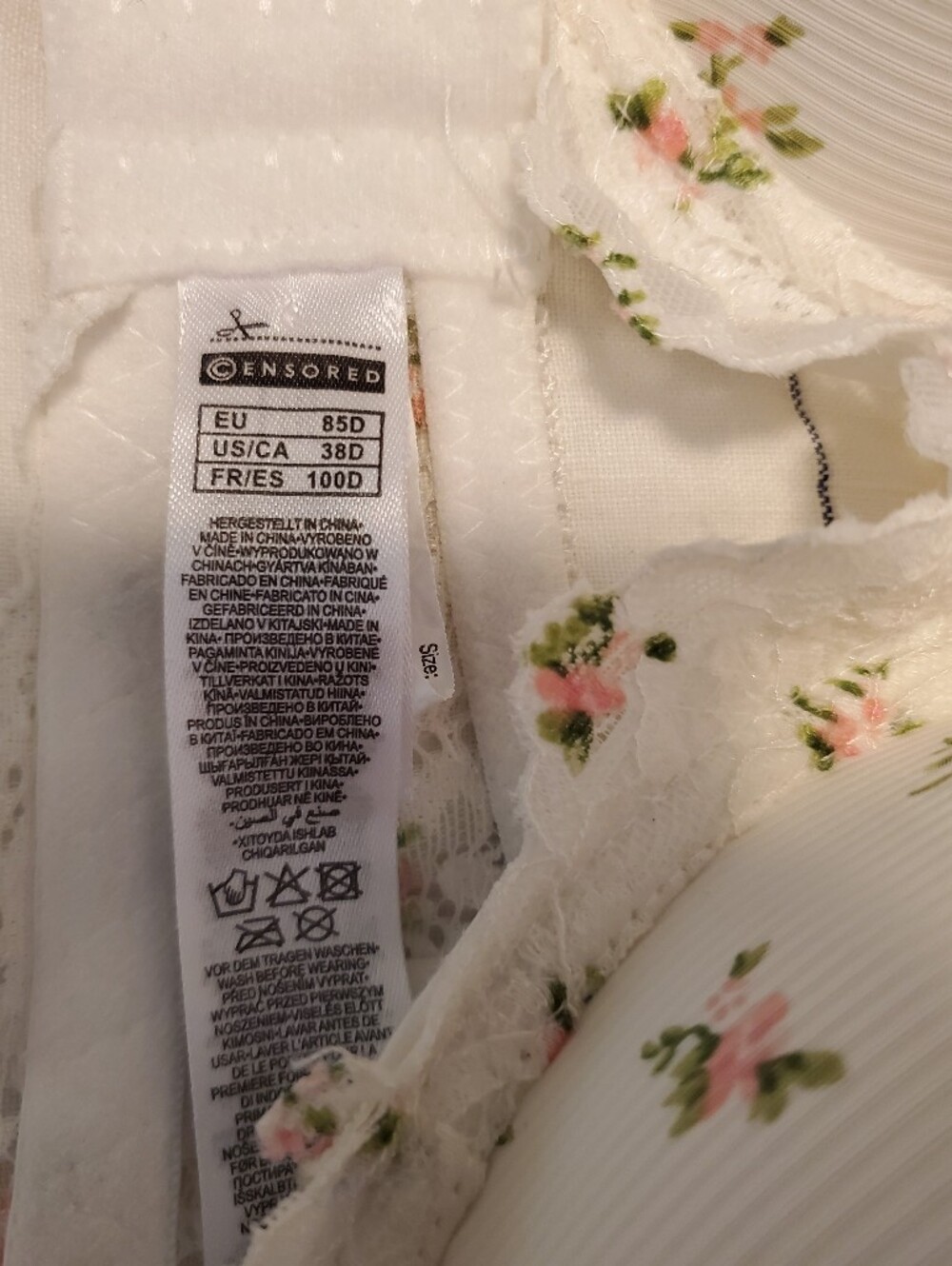 Censored White Floral Lace Trim Push-Up Bra, 38D - Picture 5 of 5